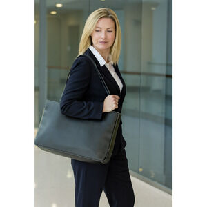Real Leather Tote Briefcase Laptop Bag Women Black